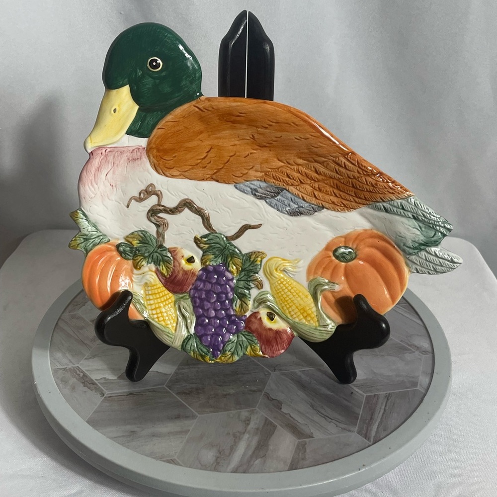 Fitz & Floyd Omnibus Duck Platter Wall Decor 1993 Autumn Harvest Ceramic 12”